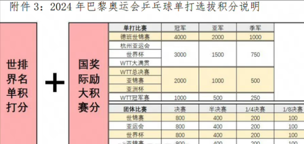 国乒奥运选拔规则（奥运会内部选拔）